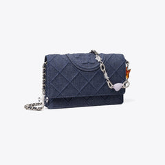 Tory Burch Fleming Denim Charm Chain Crossbody Blue