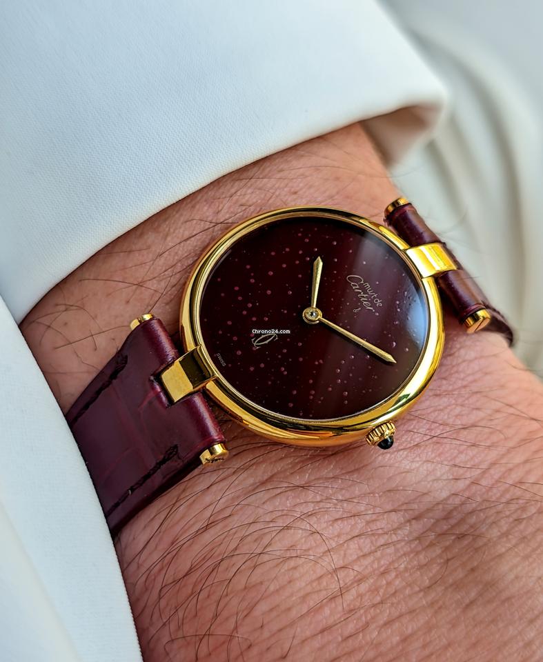 Cartier Must de Cartier Vermeil Burgundy Dial Vintage Gold Pl. 925