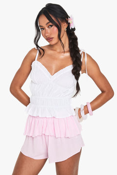 Ruched Poplin Tie Strap Cami Top