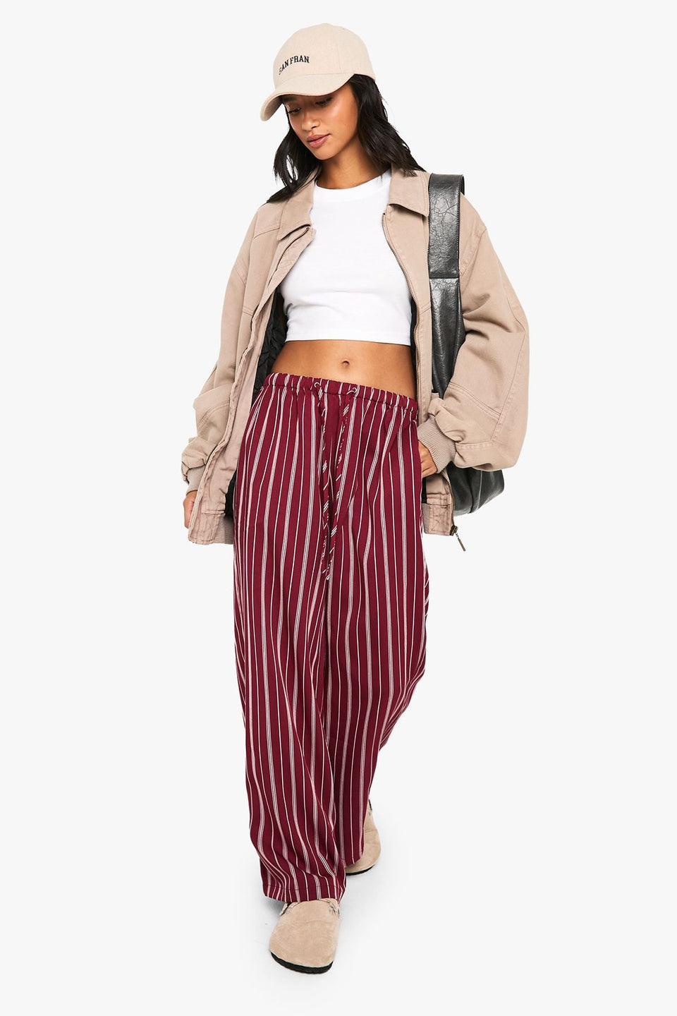 Petite Pinstripe Wide Leg Drawcord Waist Trousers