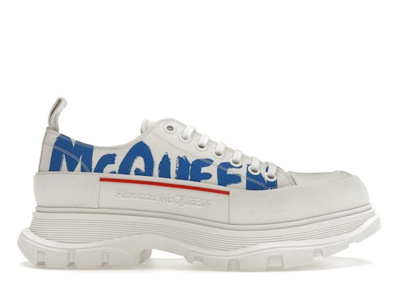 Alexander McQueen Tread Slick Lace Up McQueen Graffiti Logo - White Blue
