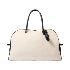 Jacquemus The Large Turismo Linen Bowling Bag With Grained Leather Trim Light Greige/Black