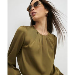 Khaki Pleat Front Blouse
