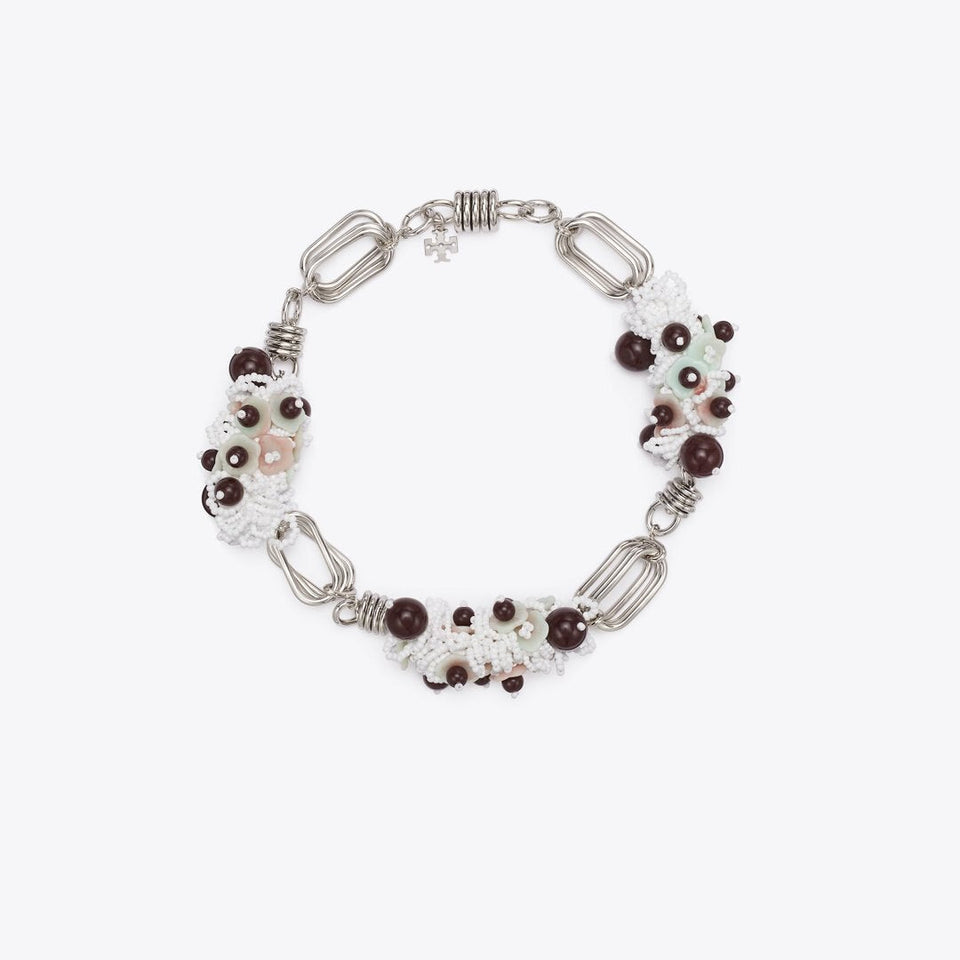 Tory Burch Large Runway Beaded Necklace Tory Silver