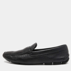 Prada Black Leather Slip On Loafers