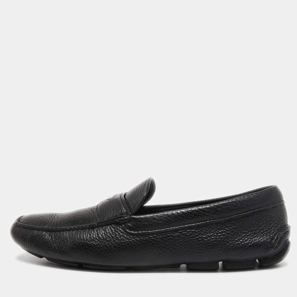 Prada Black Leather Slip On Loafers