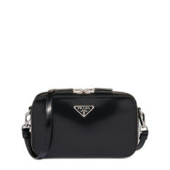 Prada Brique Small Brushed Leather Crossbody - Nero
