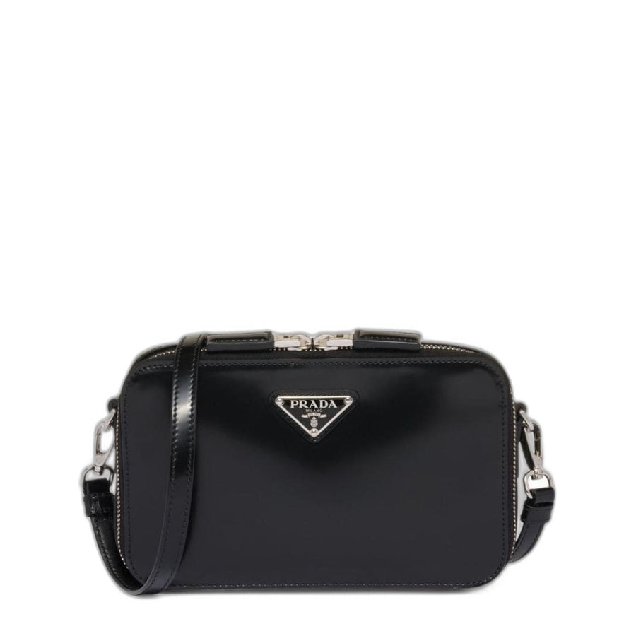 Prada Brique Small Brushed Leather Crossbody - Nero