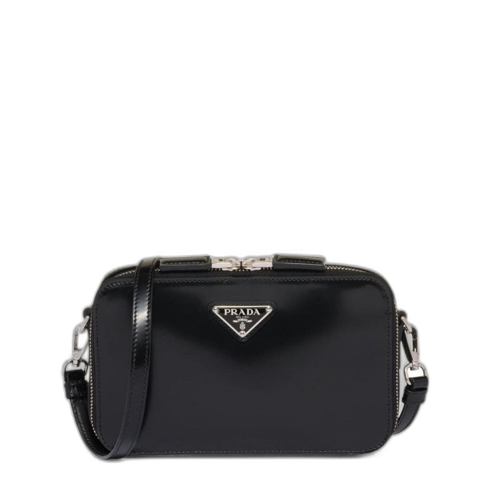 Prada Brique Small Brushed Leather Crossbody - Nero