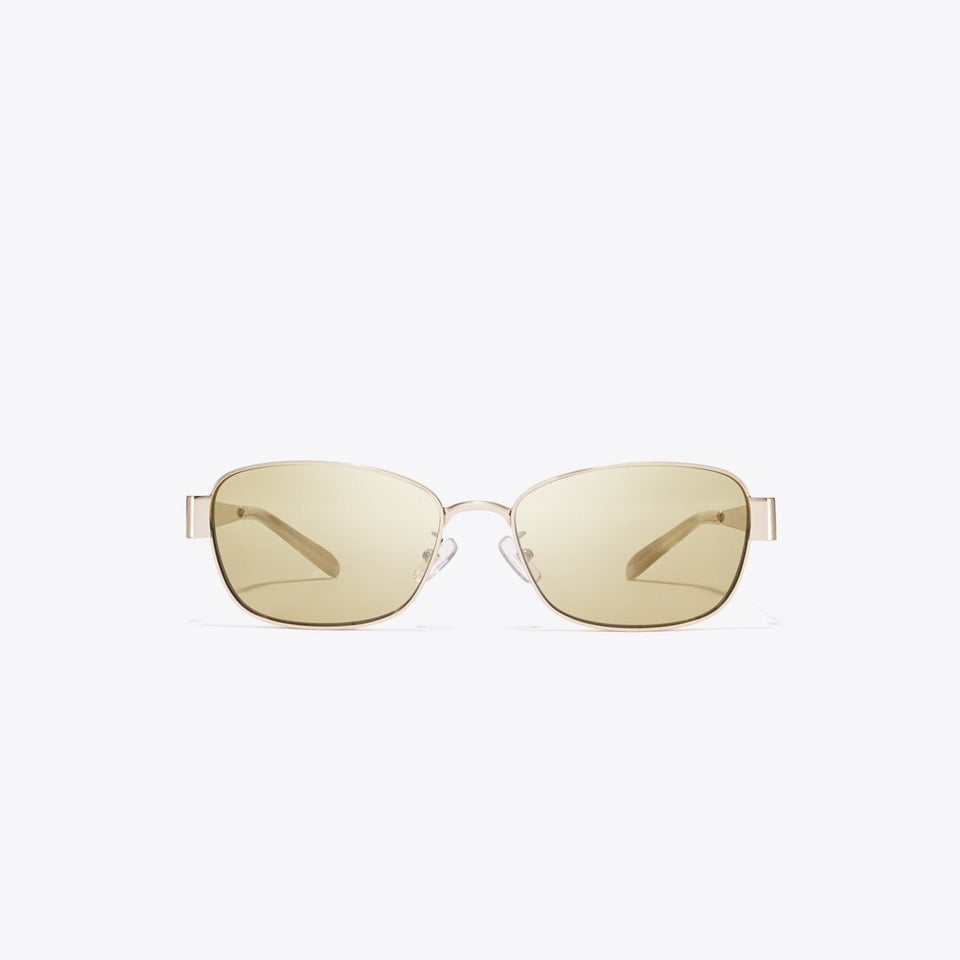 Tory Burch Miller Metal Rectangle Sunglasses SHINY LIGHT GOLD/GREEN
