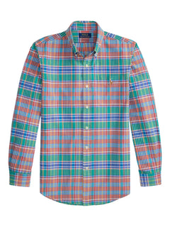 plaid-pattern logo-embroidered shirt