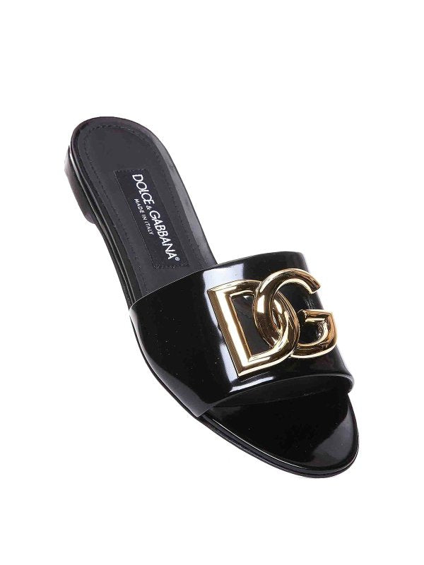 Dolce & Gabbana DG-logo leather slides  – Black