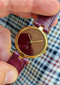 Cartier Must de Cartier Vermeil Burgundy Dial Vintage Gold Pl. 925