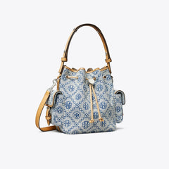 Tory Burch T Monogram Denim Bucket Bag Powder Blue