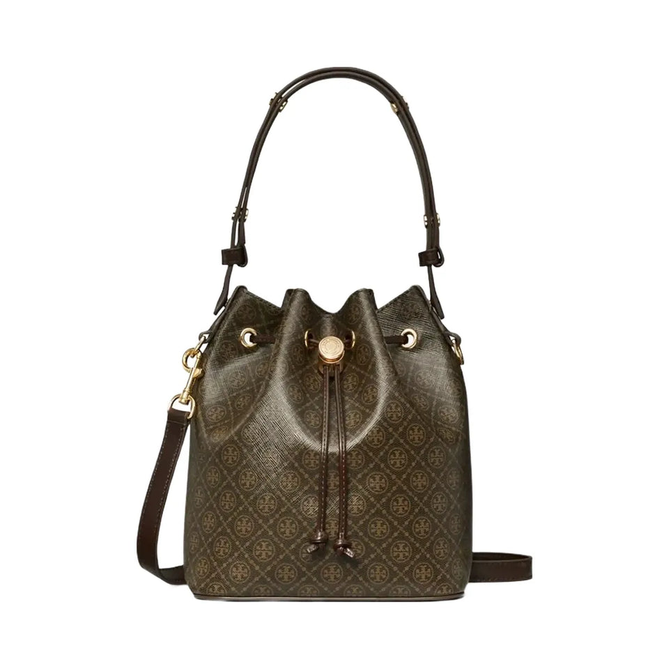 Tory Burch T Monogram Coated Canvas Bucket Bag French Press