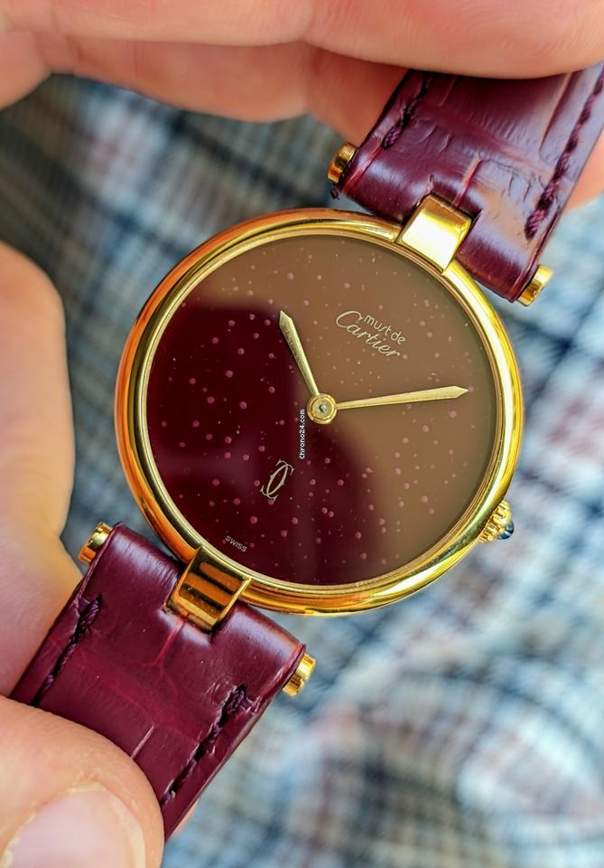 Cartier Must de Cartier Vermeil Burgundy Dial Vintage Gold Pl. 925