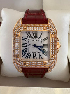 Cartier Santos 100 Diamond Rose Gold Ladies Watch WM502151
