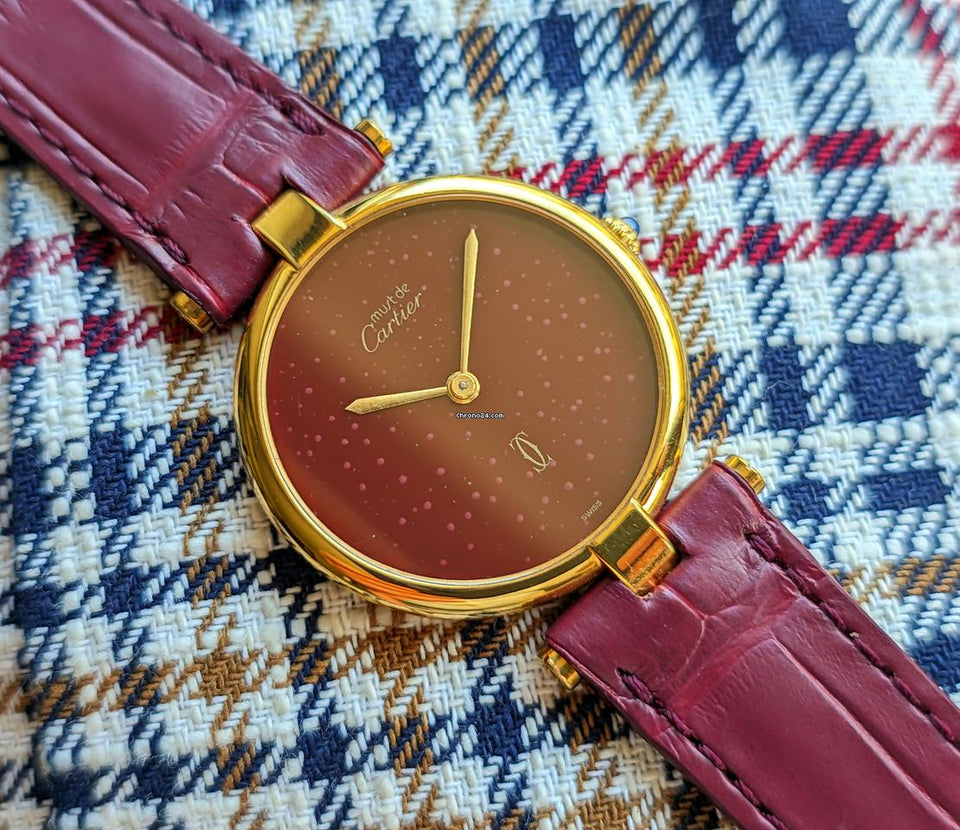 Cartier Must de Cartier Vermeil Burgundy Dial Vintage Gold Pl. 925