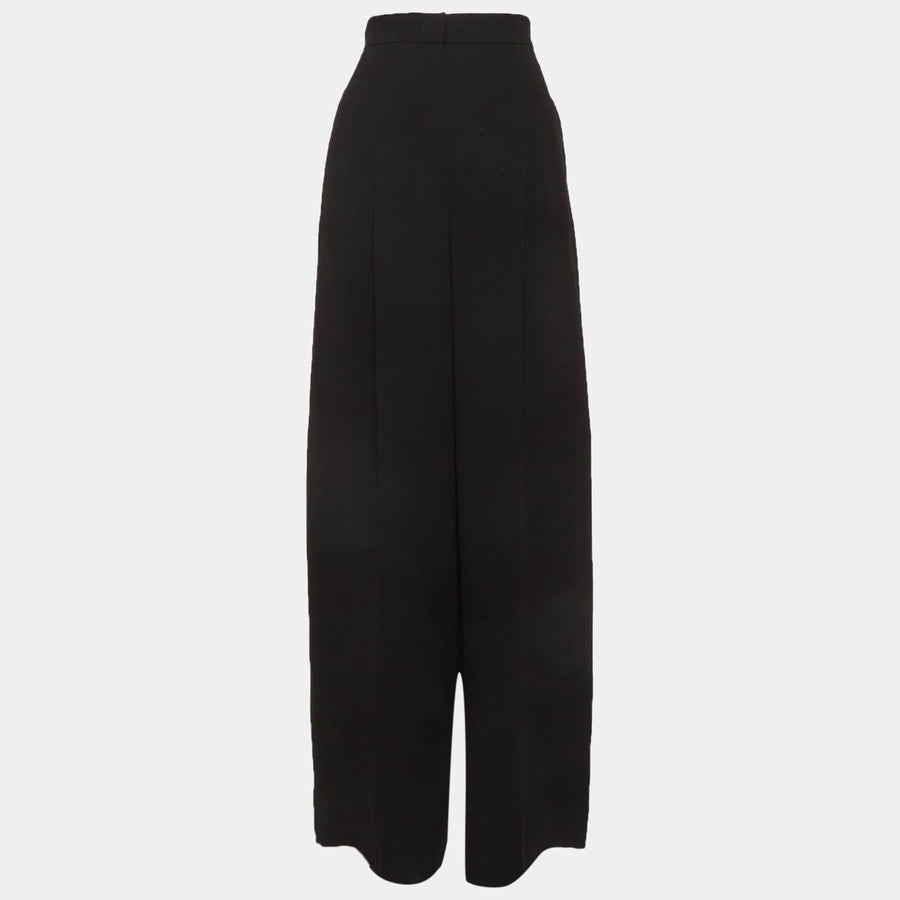 Max Mara Black Crepe Pleated Wide - Leg Pants