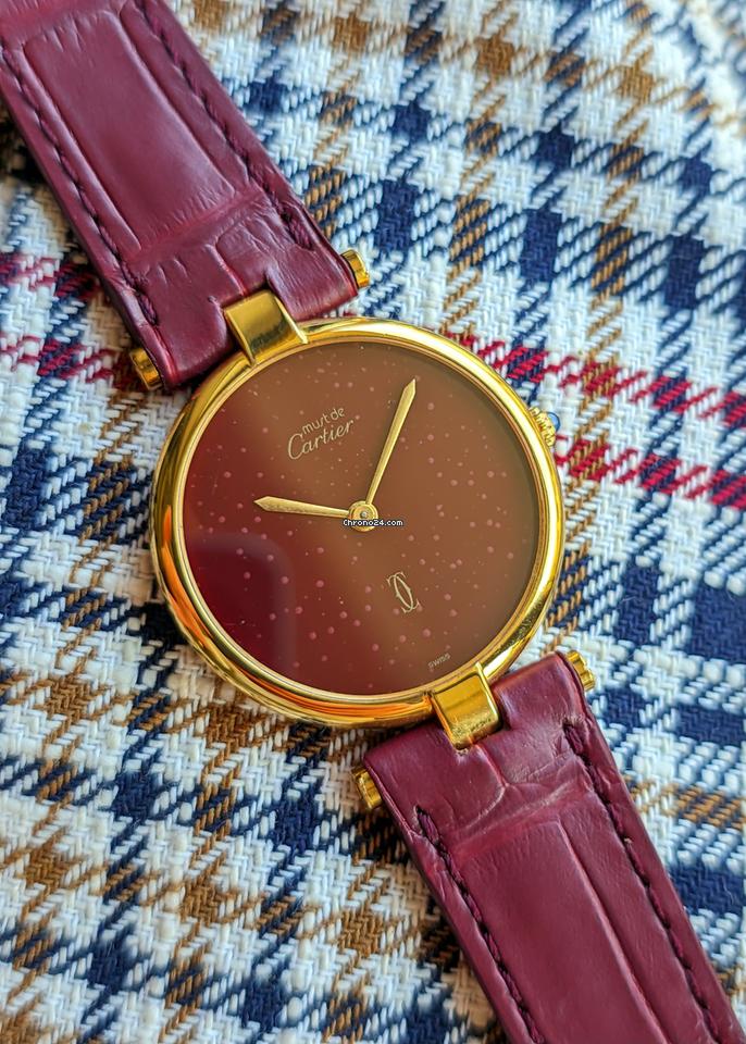 Cartier Must de Cartier Vermeil Burgundy Dial Vintage Gold Pl. 925