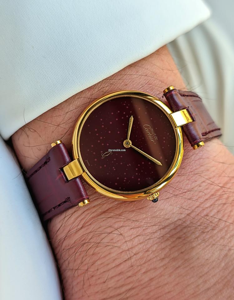 Cartier Must de Cartier Vermeil Burgundy Dial Vintage Gold Pl. 925